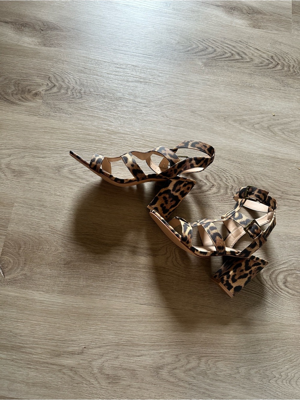 VENUS Leopard Print Strappy Block Heel Sandals